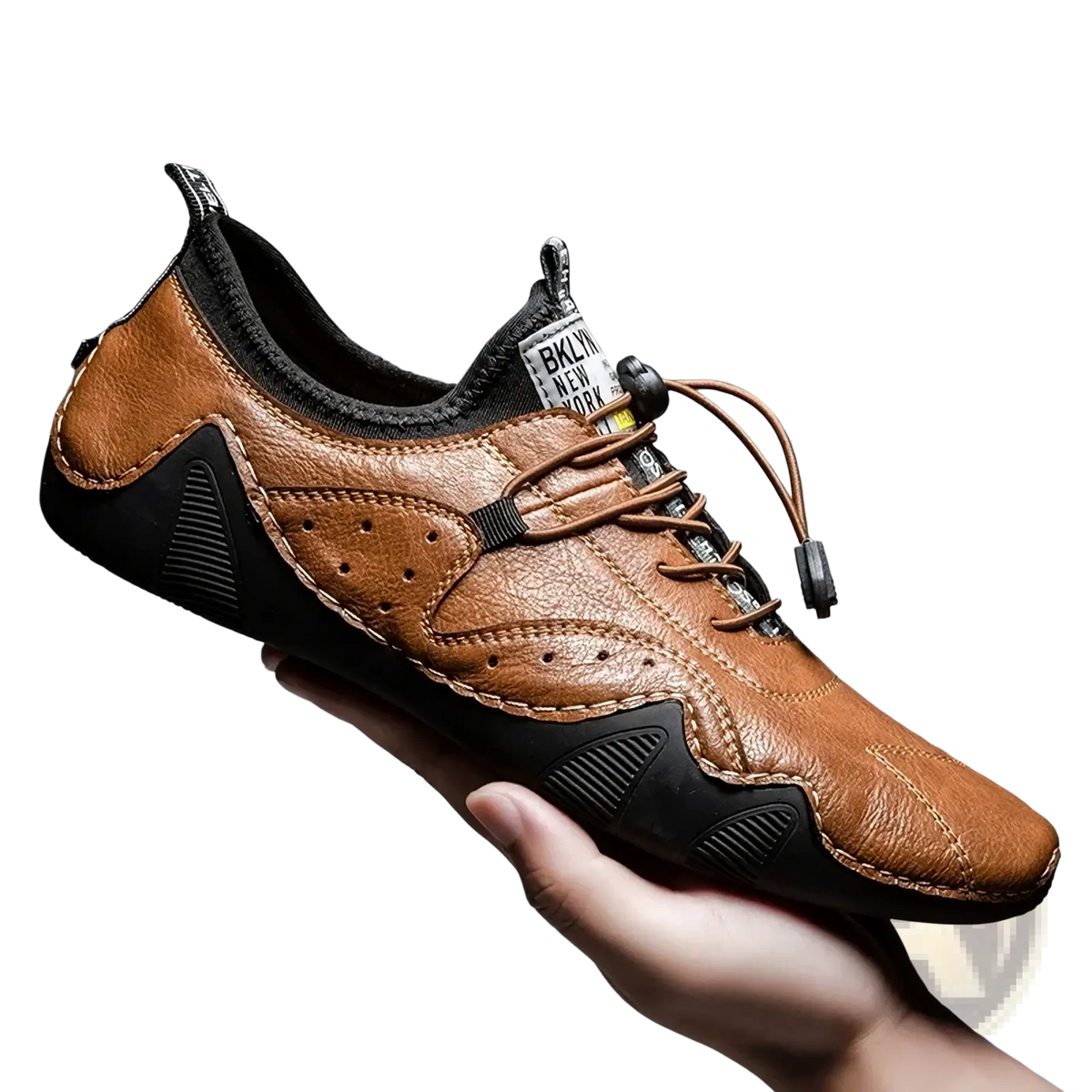 Men leather casual sneaker in brown with black accents and perforated detailing for luxury fashion loafers