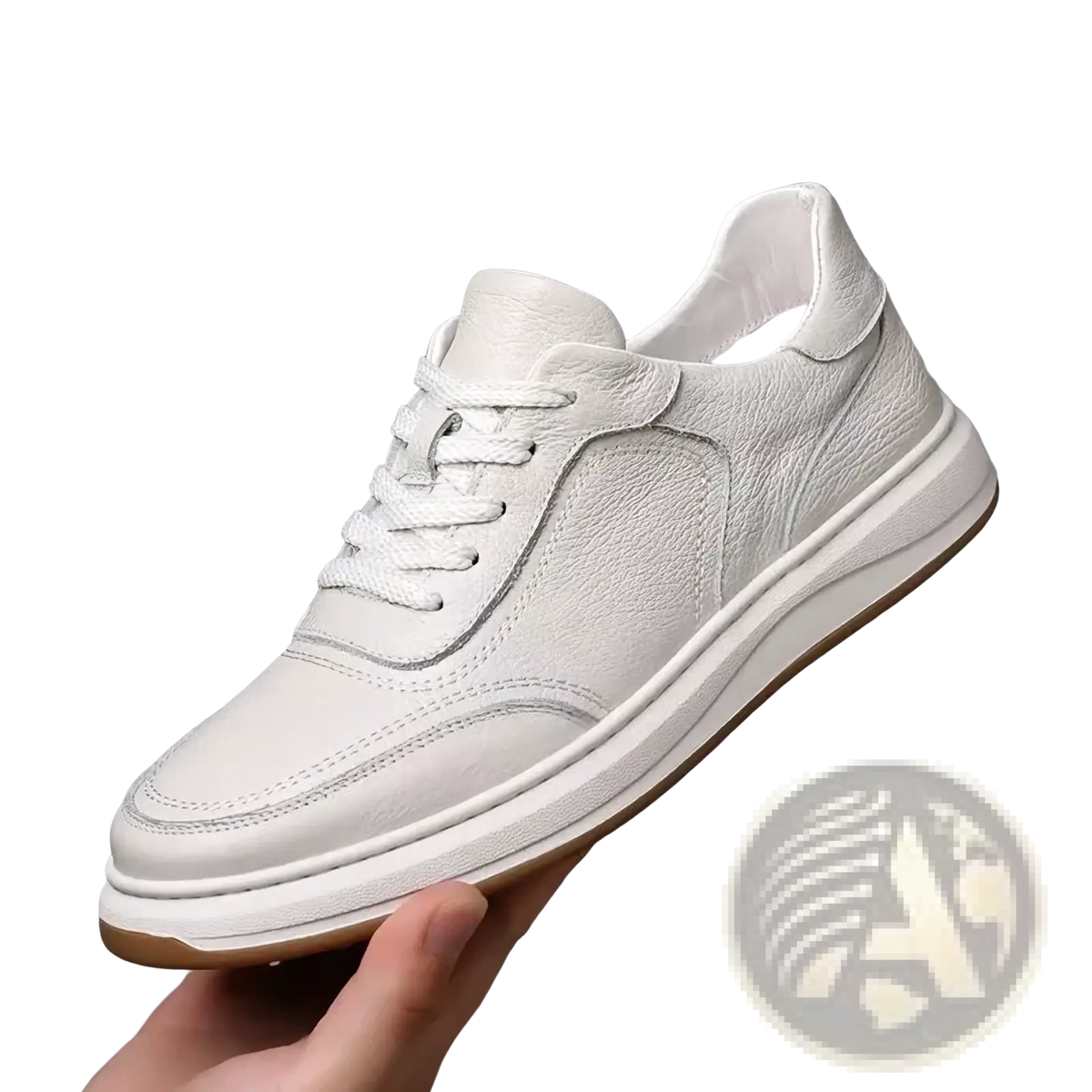 Men leather casual sneakers slip on shoes in white leather with a clean minimalist design and subtle stitching details