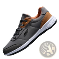 Men leather casual sneakers waterproof walking shoes in gray and brown with white rubber sole for everyday use