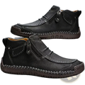 Men leather casual black ankle boots with visible stitching and side zipper for easy wear
