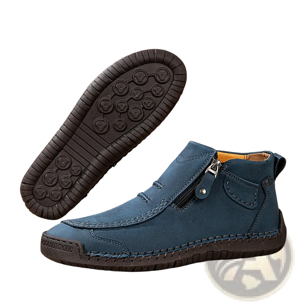 Men leather casual blue suede ankle boots with zipper closure and stitched detailing for everyday wear