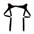 Men leather chest harness in black leather with adjustable straps and metal hardware for body support