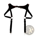 Men leather chest harness in black leather with adjustable straps and metal hardware for body support