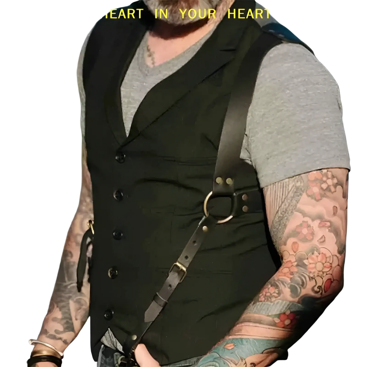 Men leather chest harness adjustable body strap black leather vest with adjustable shoulder straps and metal hardware