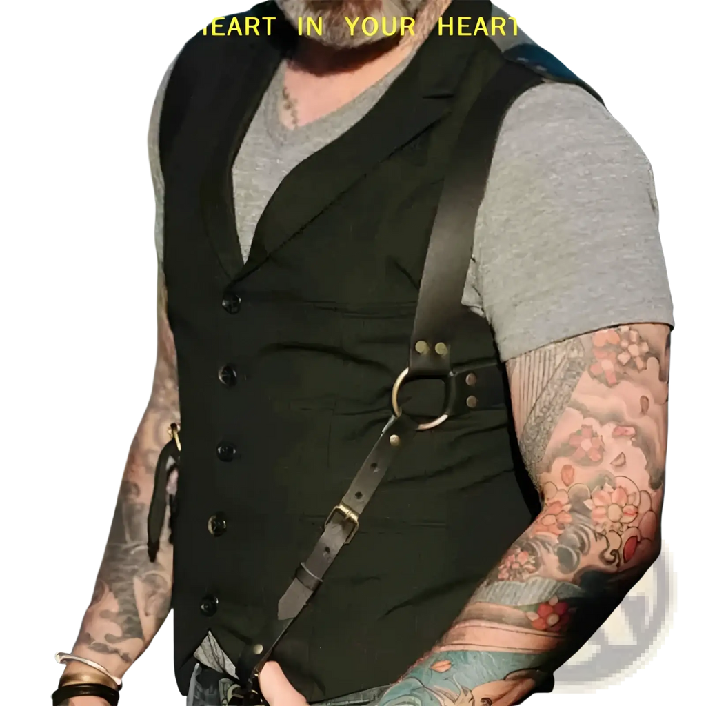 Men leather chest harness adjustable body strap black leather vest with adjustable shoulder straps and metal hardware