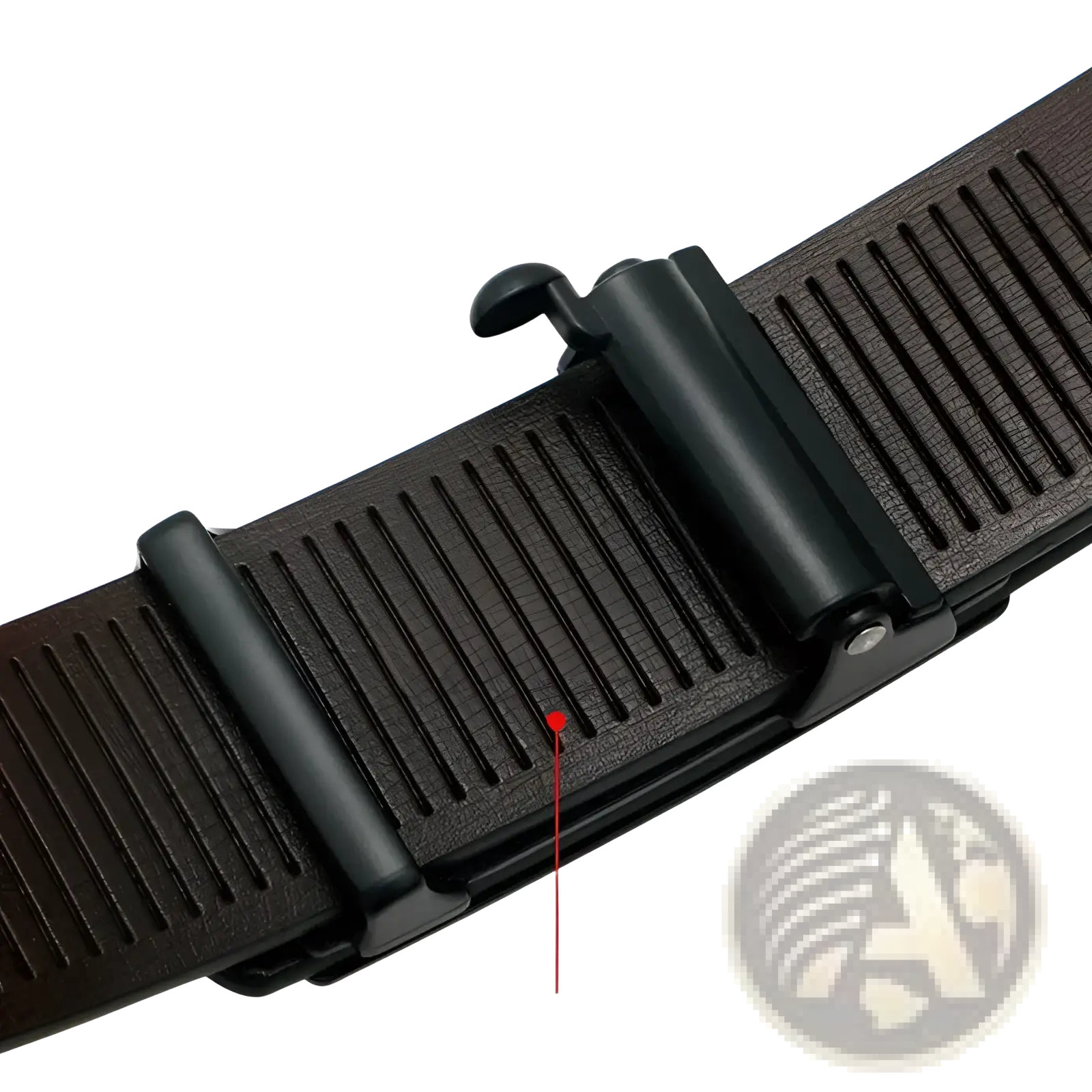 Men leather designer belt with black textured strap and smooth black stripe buckle for formal wear