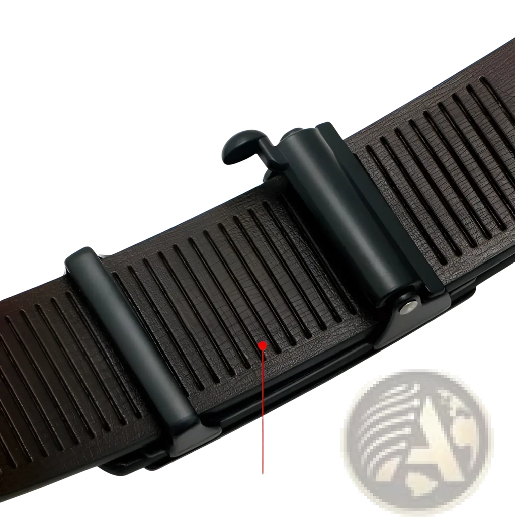 Black textured men leather designer belt with smooth black stripe buckle for formal and casual wear