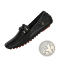 Men leather dress loafers slip on casual shoes in black with textured leather, braided strap, and metallic hardware accents