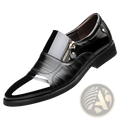 Men leather dress shoes zipper business oxfords in black patent leather with glossy finish and subtle textured panels