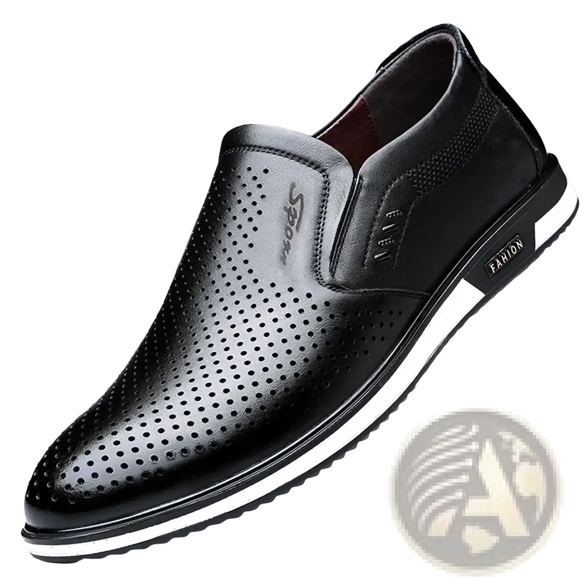 Men leather driving shoes designer loafers moccasins in black leather with perforated detailing and white rubber sole