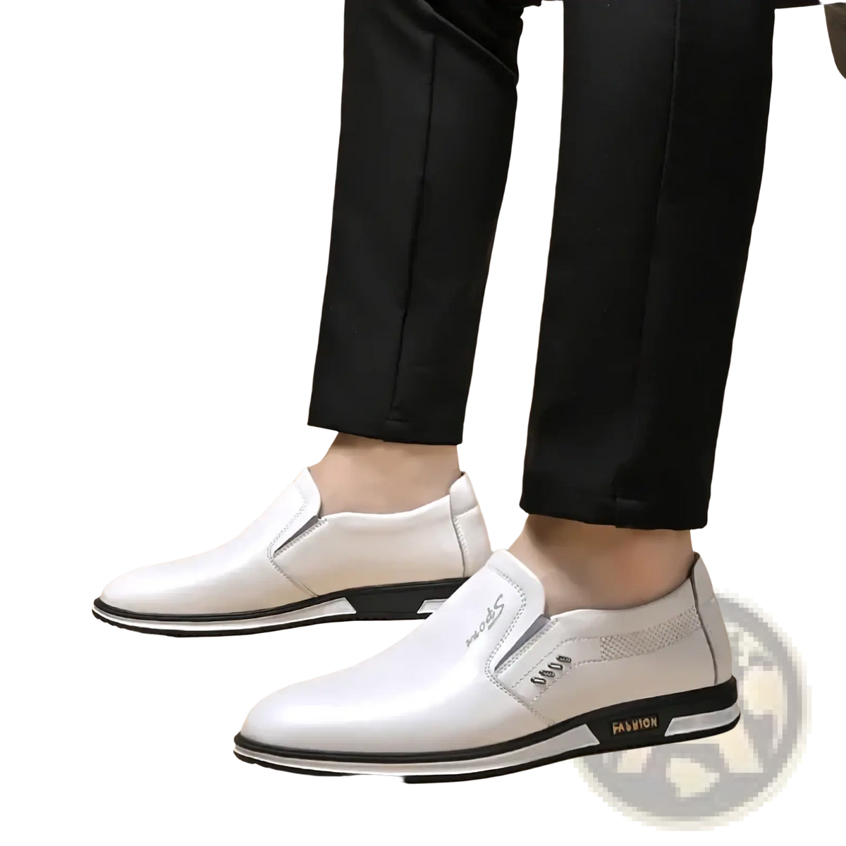 Men leather driving shoes designer loafers moccasins in white leather slip-on style with black accents and modern design