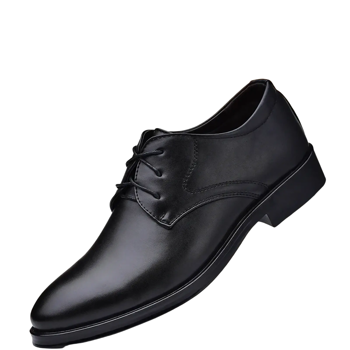 Black leather lace-up men’s business shoe with rubber outsole ideal for formal dress footwear use