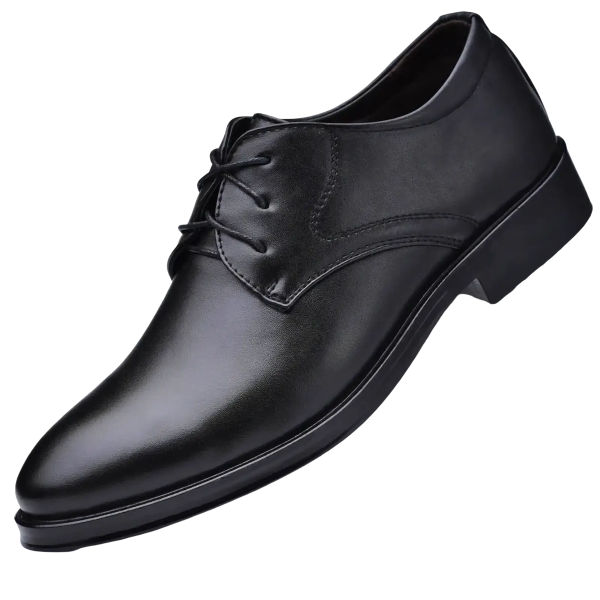 Black leather men formal dress shoe with lace-up design, pointed toe, and polished finish for business wear