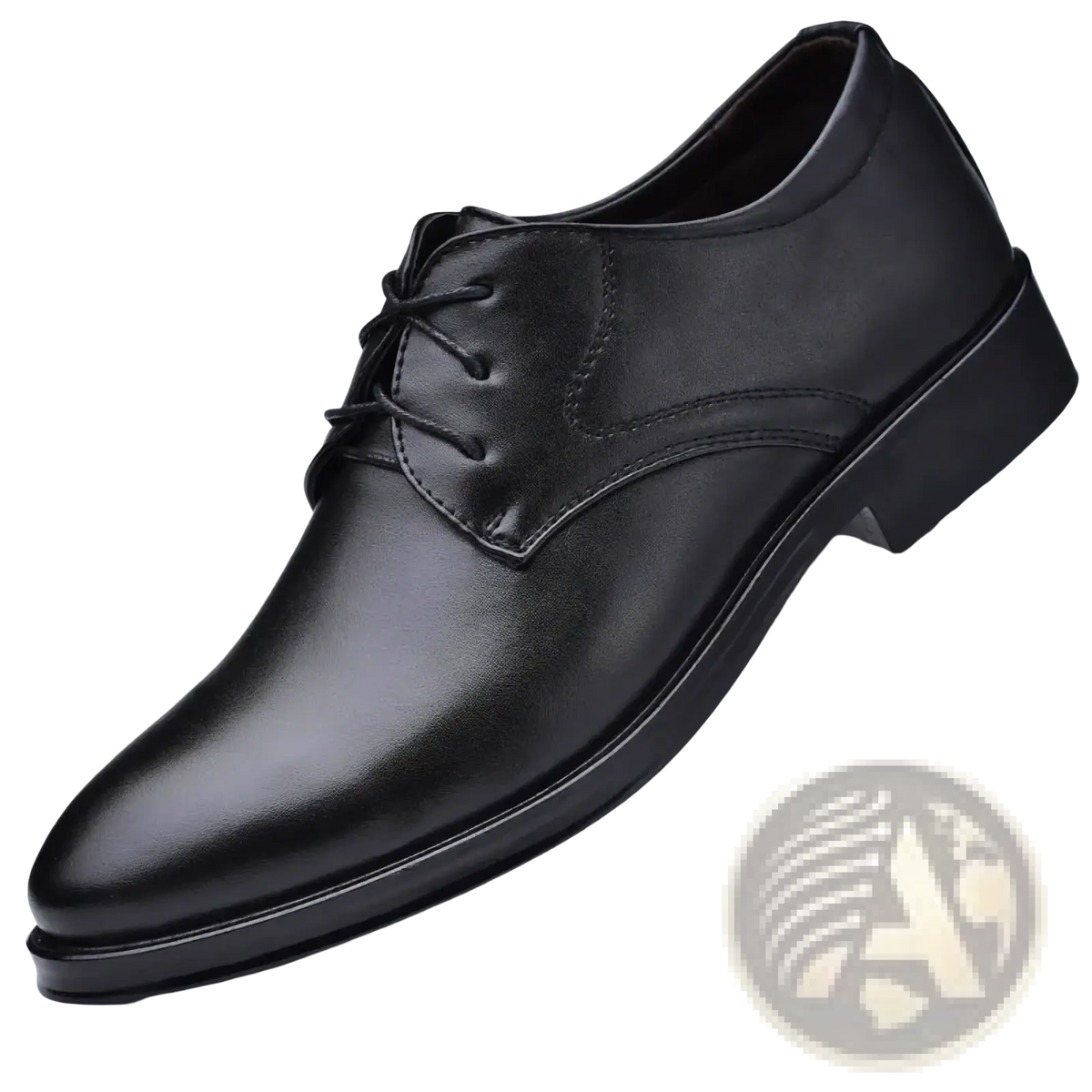 Black leather men formal dress shoe with lace-up design, pointed toe, and polished finish for business wear