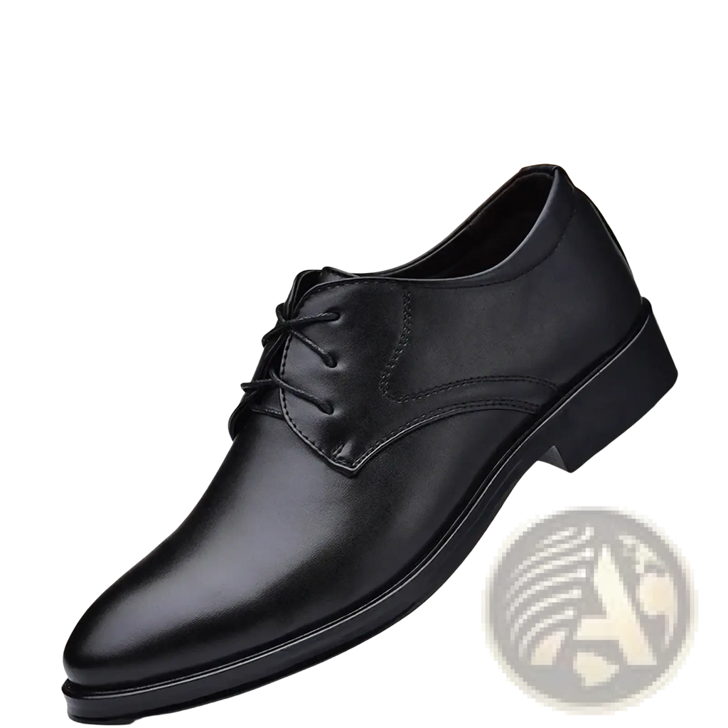 Black leather lace-up men’s business shoe with rubber outsole ideal for formal dress footwear use