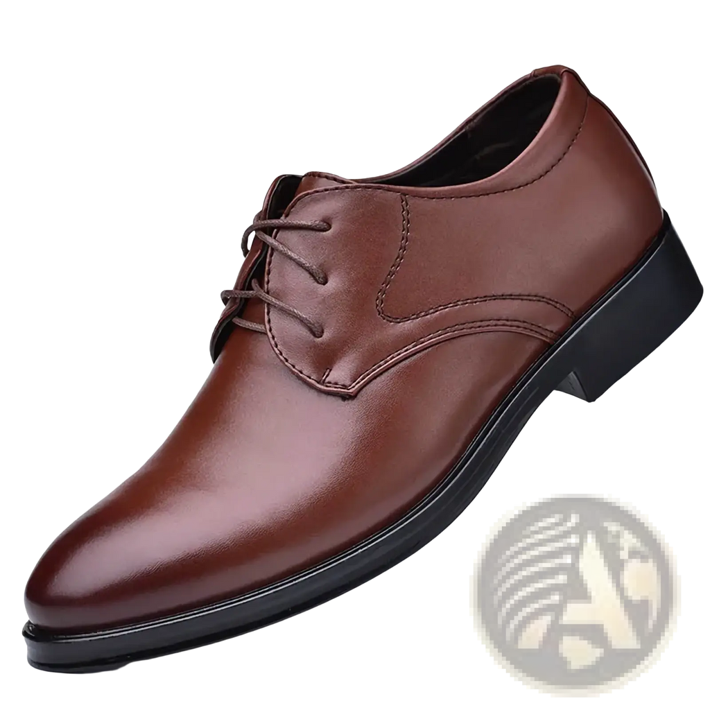 Men leather formal lace-up dress shoe in brown leather with a black rubber sole for business and formal wear