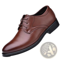 Men leather formal lace-up dress shoe in brown leather with a black rubber sole for business and formal wear