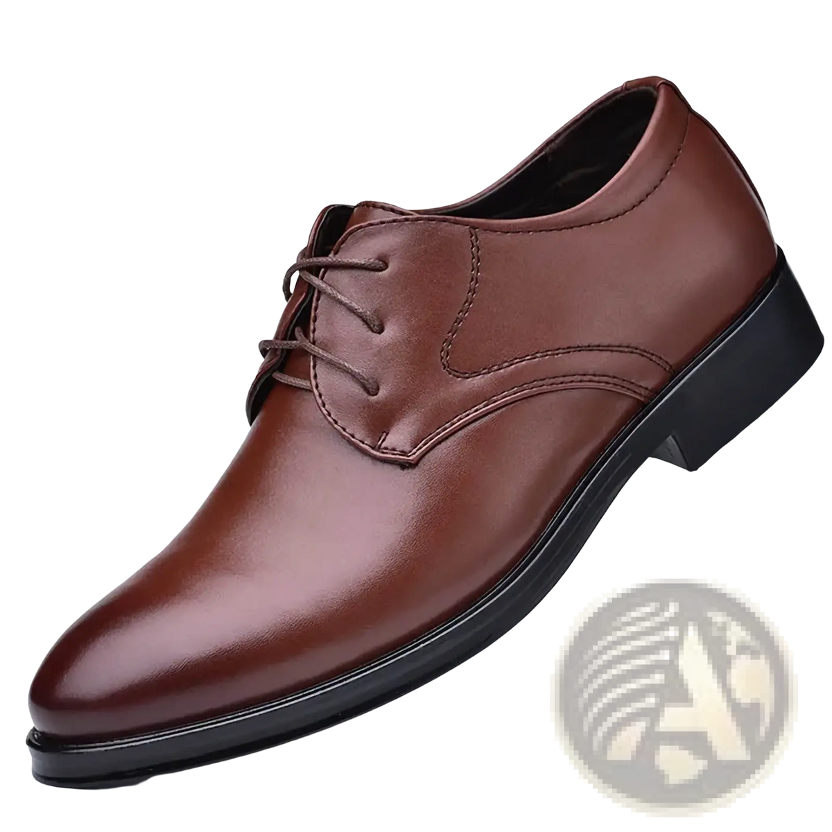 Men leather formal lace-up dress shoe in brown leather with a black rubber sole for business and formal wear
