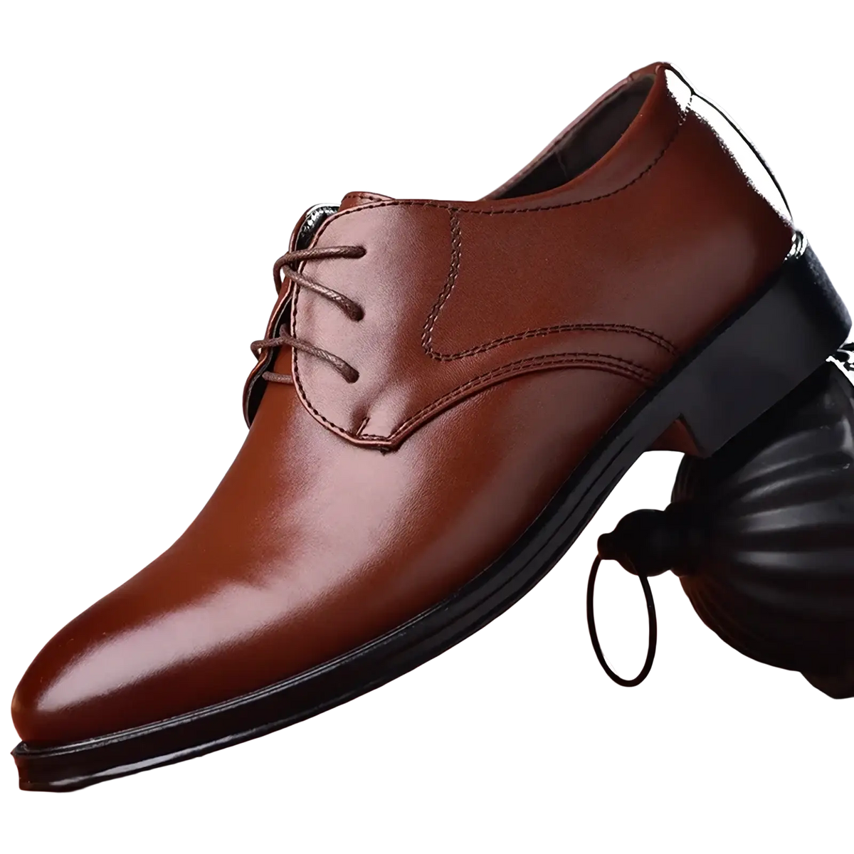 Brown leather men leather formal business dress shoe with black sole and laces for professional occasions