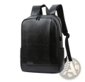 Black leather textured men leather laptop backpack with sleek modern design and subtle stitching for business travel use