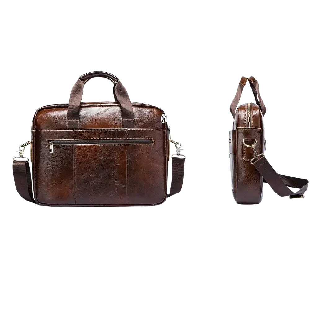 Men leather laptop briefcase business bag in brown leather with top handle and detachable shoulder strap for professionals