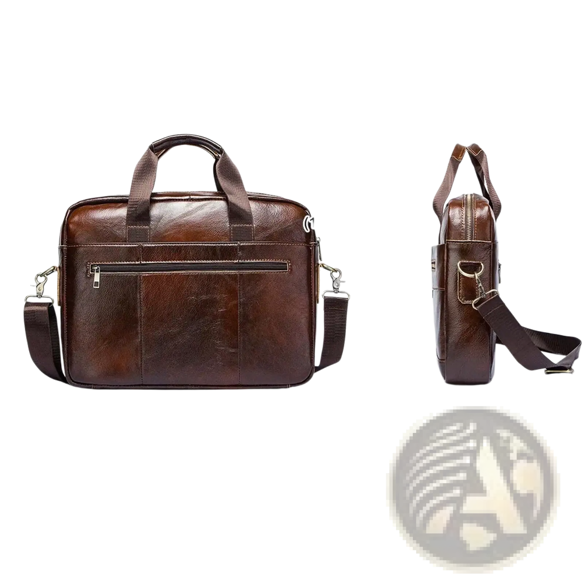 Men leather laptop briefcase business bag in brown leather with top handle and detachable shoulder strap for professionals