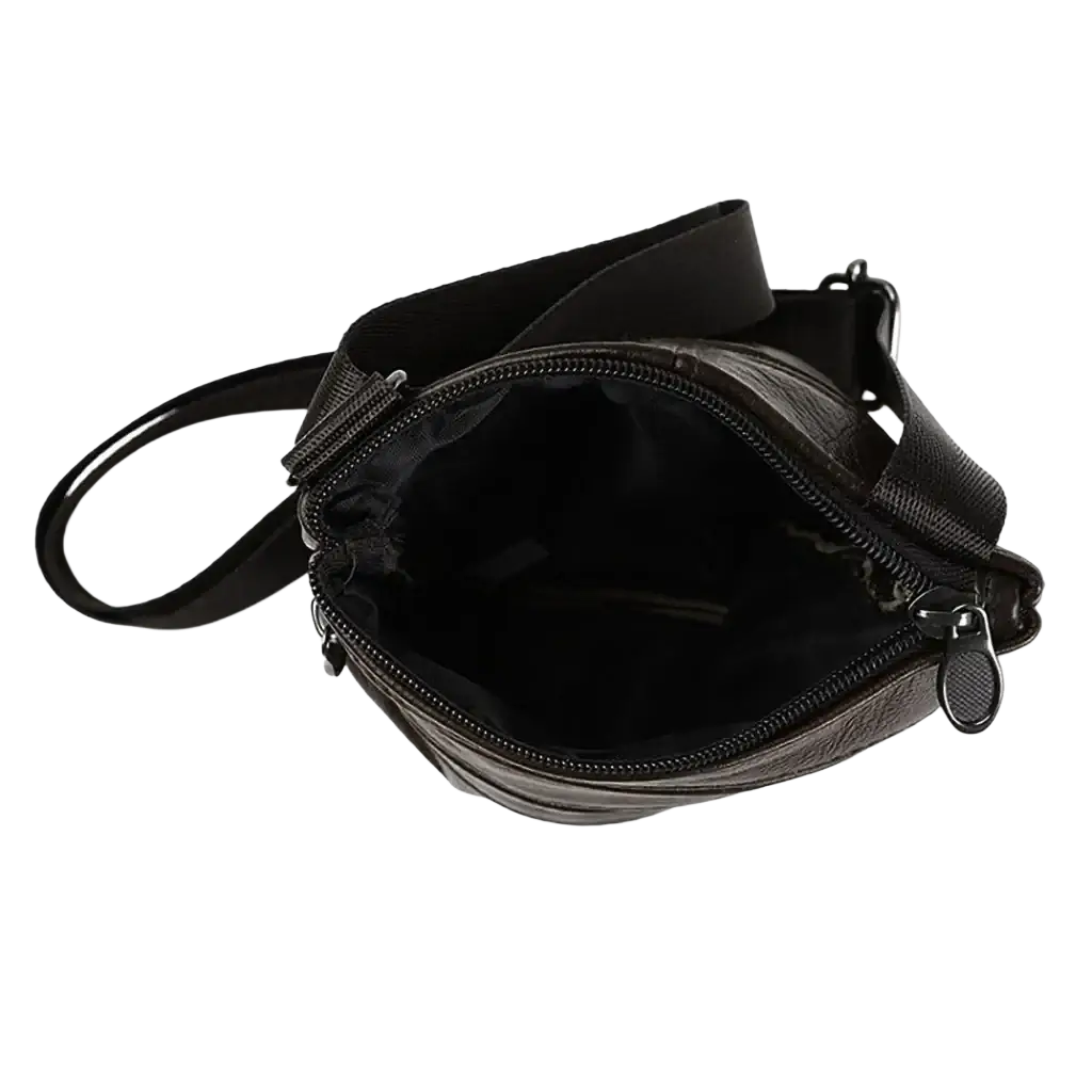 Black textured leather men messenger bag with zipper closure and adjustable strap casual shoulder bag