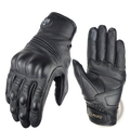 Black leather men motorcycle gloves breathable perforated with reinforced padding on knuckles and fingers back view