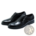 Men leather oxford brogue dress shoes in black with perforated detailing and a polished leather finish