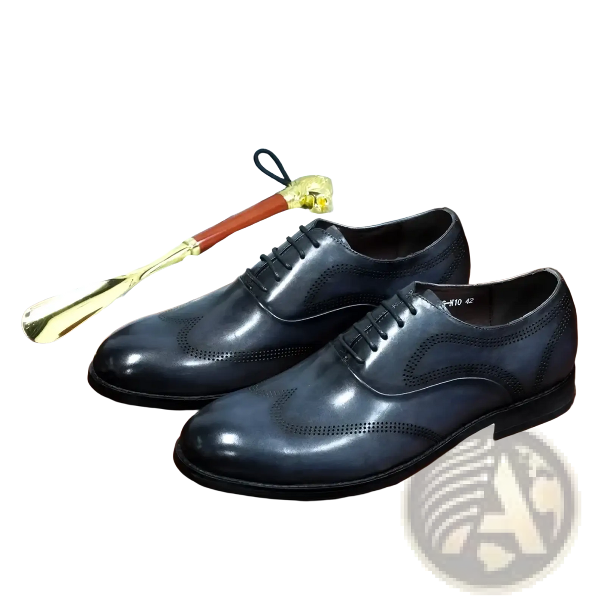 Men leather oxford brogue dress shoes in black leather with perforated detailing and a polished finish