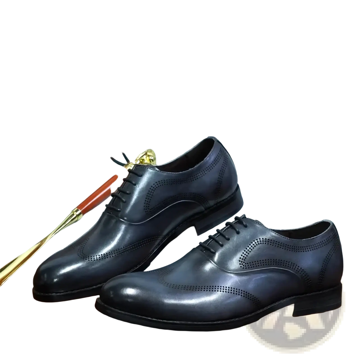 Men leather Oxford brogue dress shoes in black leather with perforated detailing and a polished finish