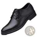 Black leather oxford dress shoe for men with lace-up closure and polished finish in classic design