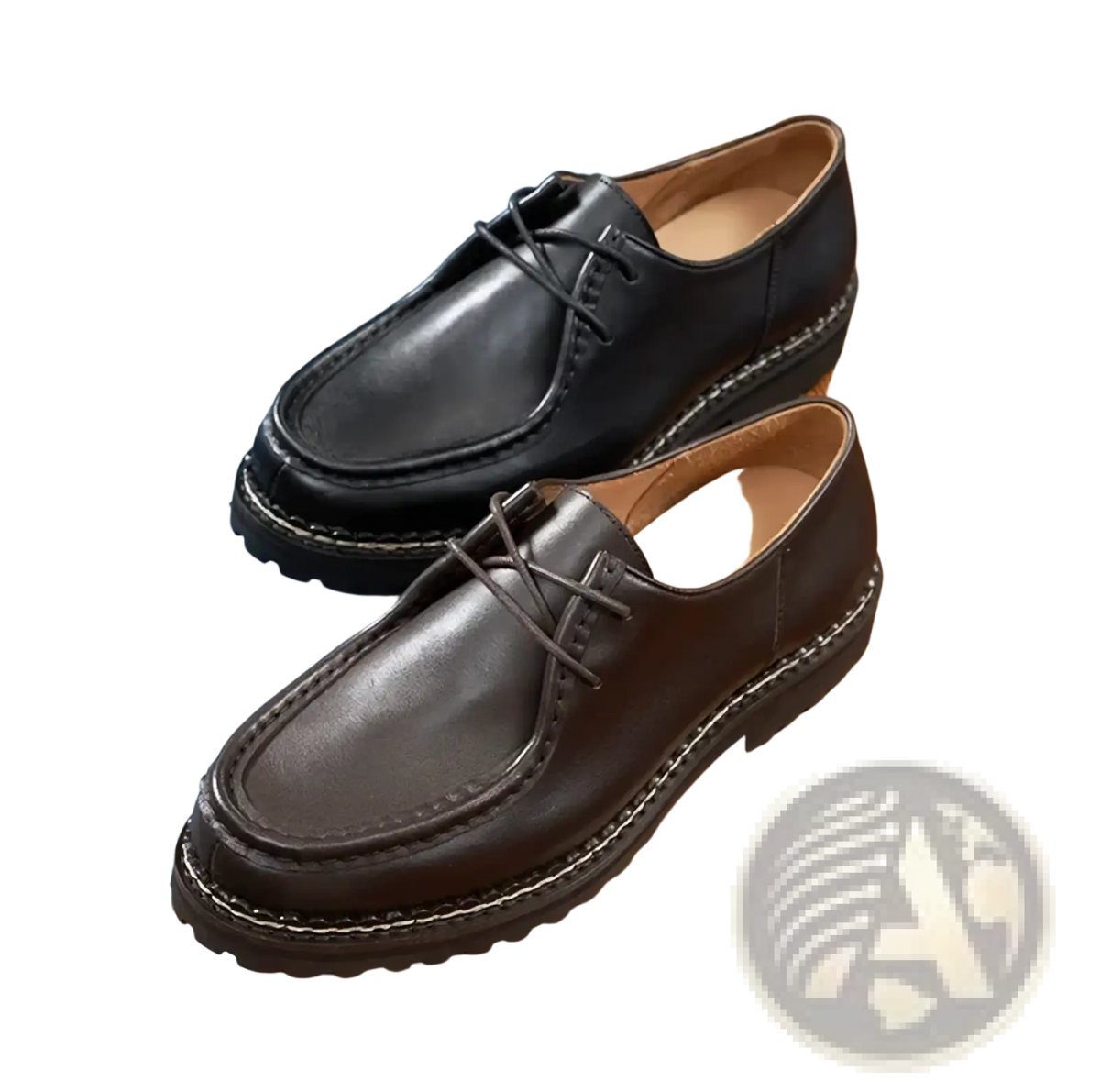 Men leather oxford dress shoes in black and brown leather with lace-up design and contrasting stitching