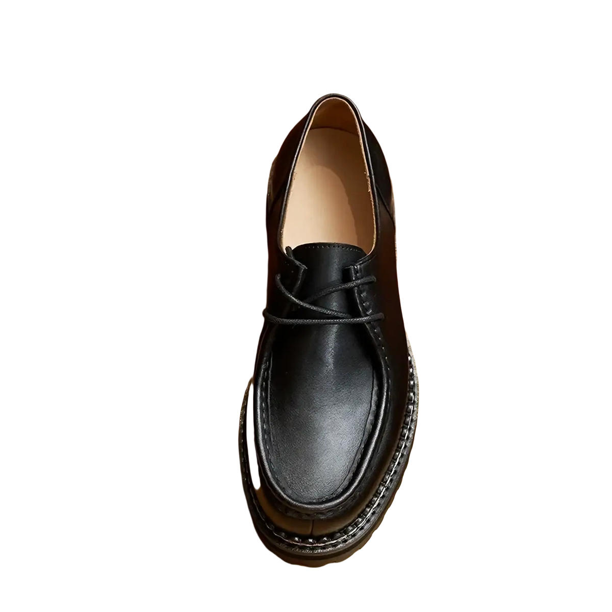 Men leather oxford dress shoe in black leather with lace-up closure and thick textured sole for formal wear