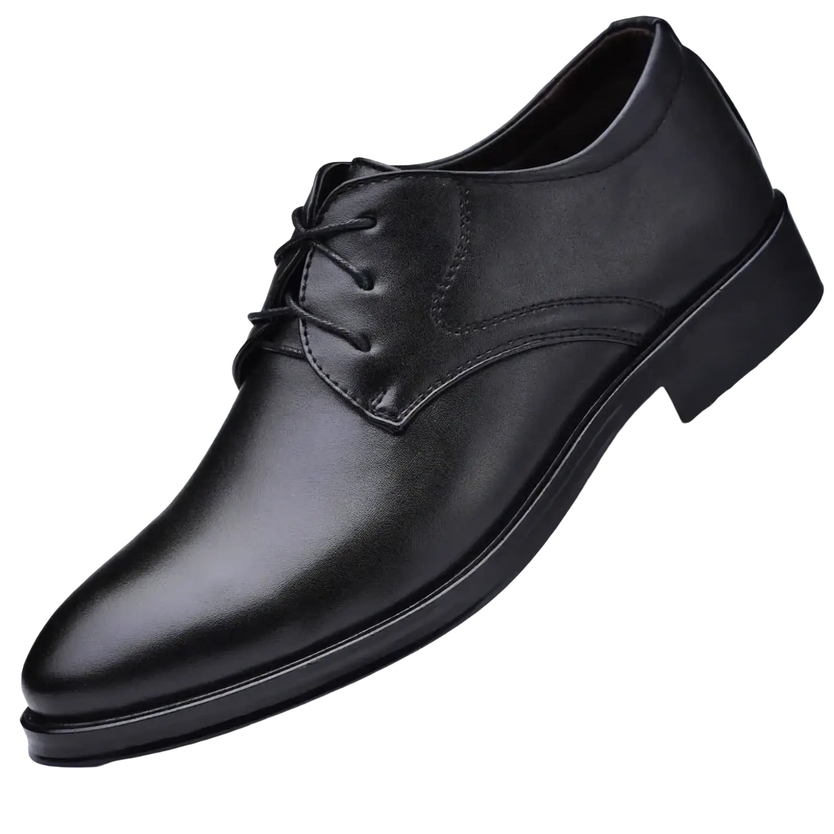 Black leather oxford dress shoes for men with lace-up design and polished finish perfect for formal wear