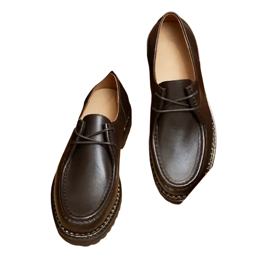 Men leather oxford dress shoes black leather loafers with dark laces and stitched toe cap for formal wear