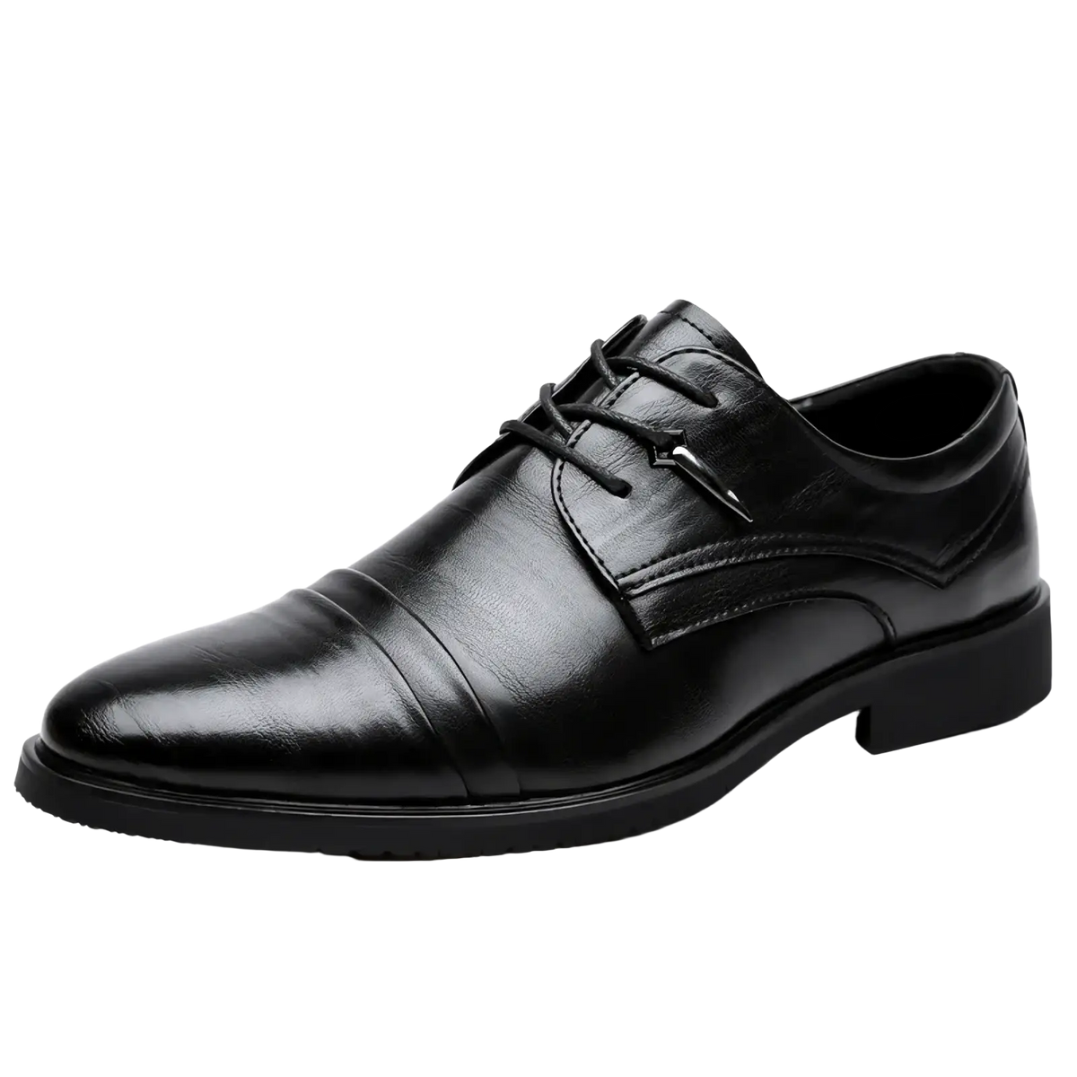 Men leather oxford dress shoes in black leather with polished finish and classic cap-toe for business use