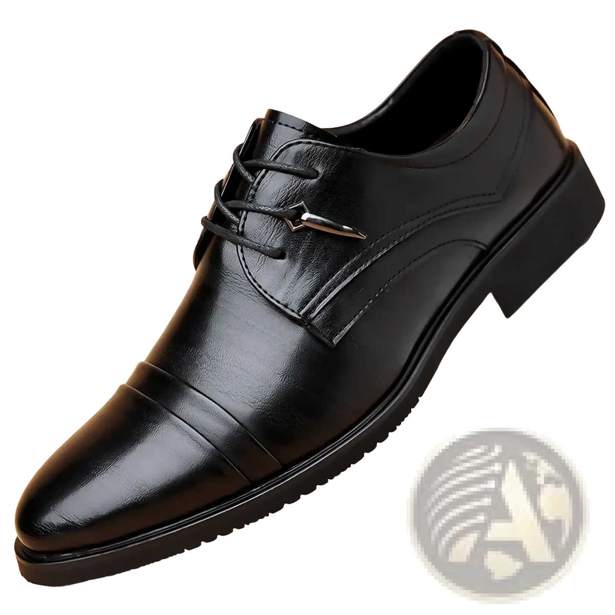 Black leather Oxford dress shoe with sleek polished finish and subtle stitching for British business wear
