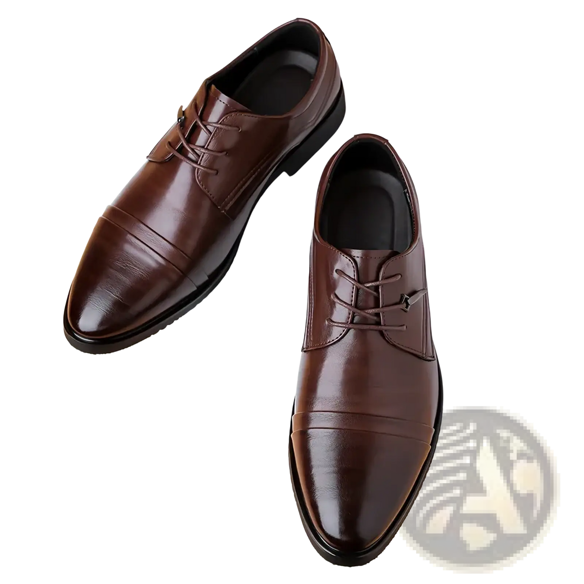 Men leather oxford dress shoes in brown leather with polished finish and black soles for british business use