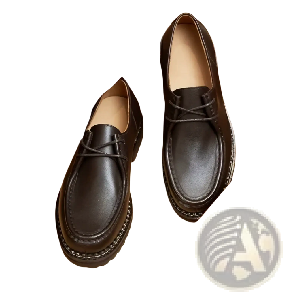 Men leather oxford dress shoes black leather loafers with dark laces and stitched toe cap for formal wear