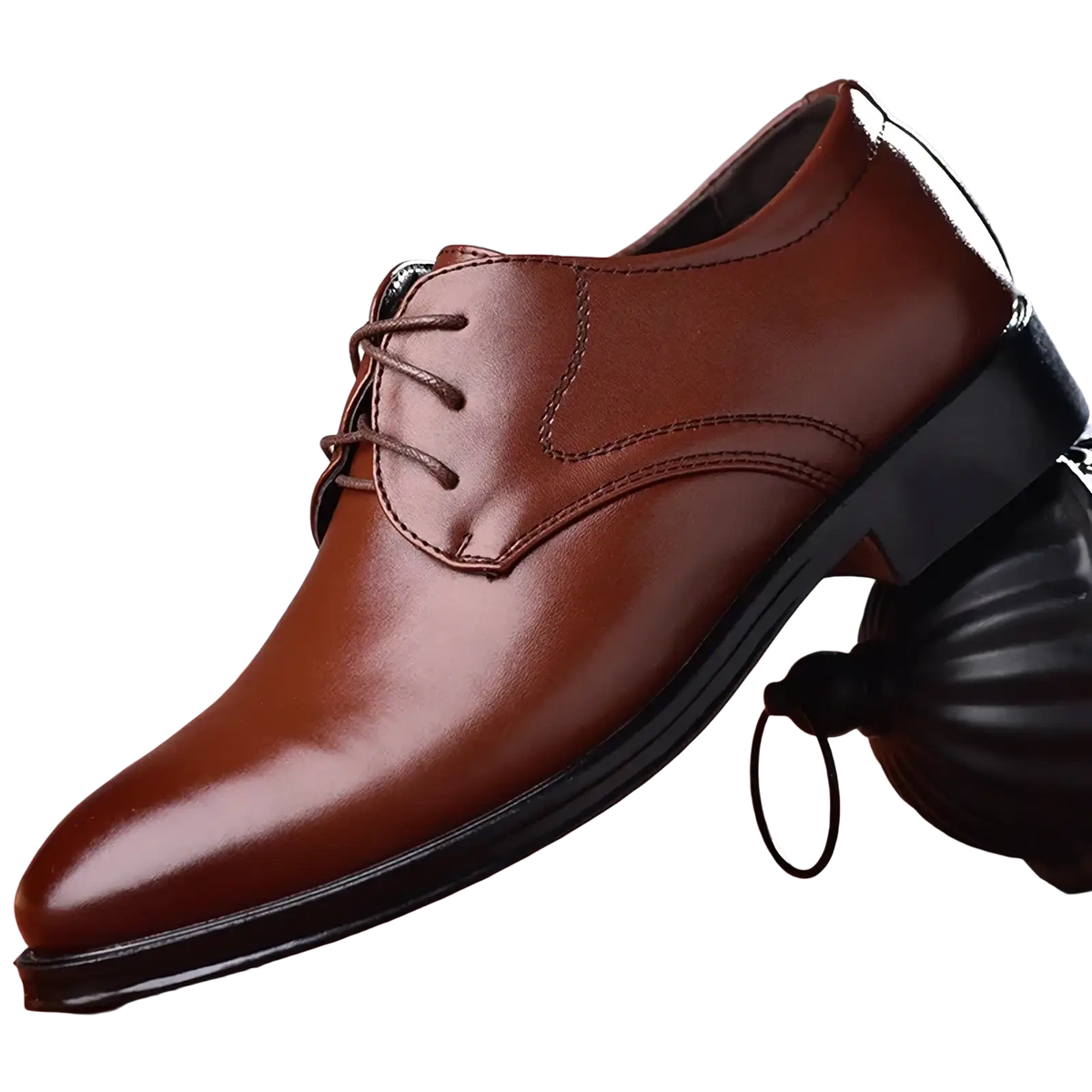 Brown leather men leather oxford dress shoe with black sole and laces for formal occasions