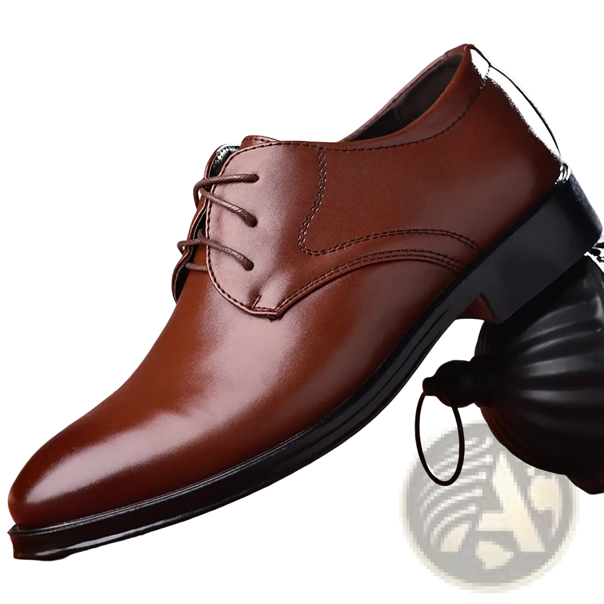 Brown leather men leather oxford dress shoe with black sole and laces for formal occasions