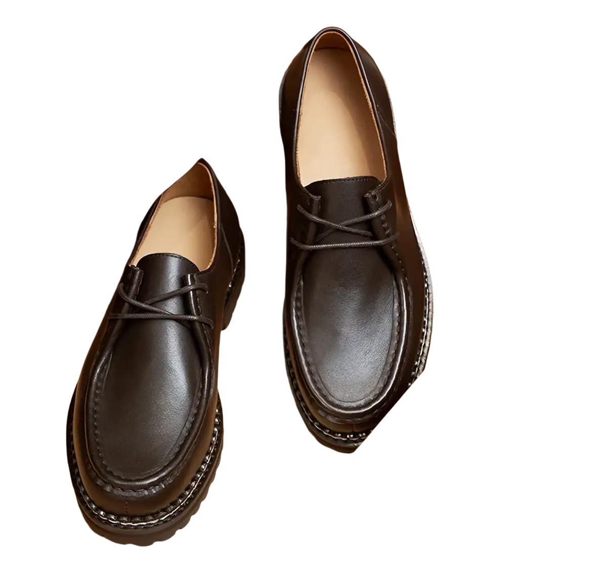 Men leather Oxford dress shoes in dark brown leather with lace-up design and visible stitching details