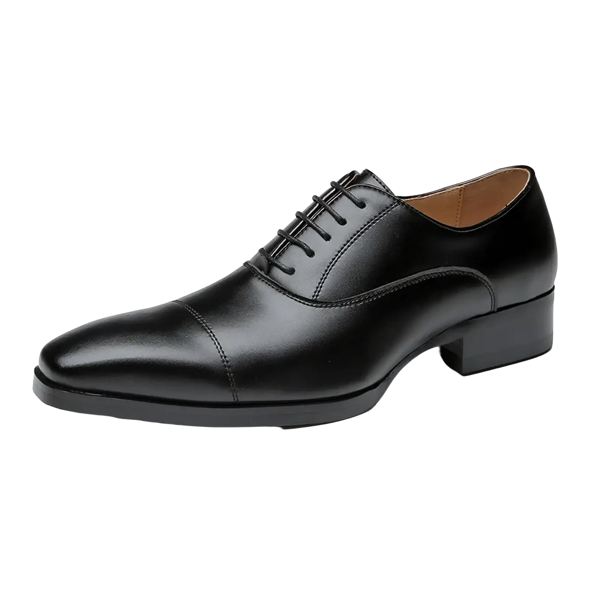 Men leather oxford dress shoe black leather with polished finish and classic cap-toe design for formal business use