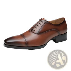Men leather oxford dress shoe in brown polished leather with black rubber sole for formal business footwear