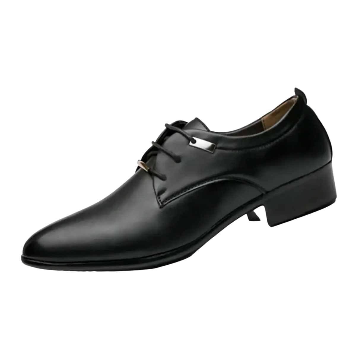 Black huajuaner men leather oxford formal dress shoe with polished leather finish and metallic lace-up eyelets