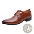 Men leather Oxford formal dress shoe in brown polished leather with black sole and huajuaner design