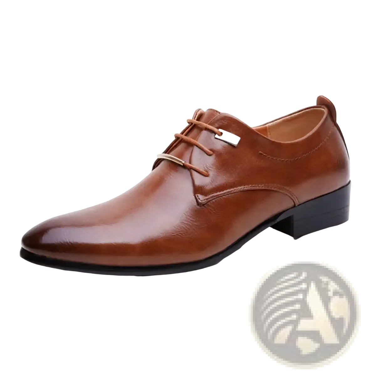 Men leather Oxford formal dress shoe in brown leather with a pointed toe and black sole