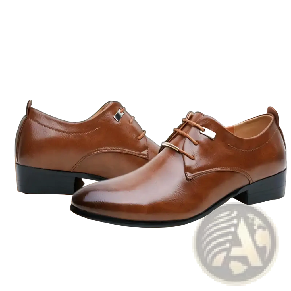 Men leather oxford formal dress shoes in brown leather with silver metal eyelets and low block heel