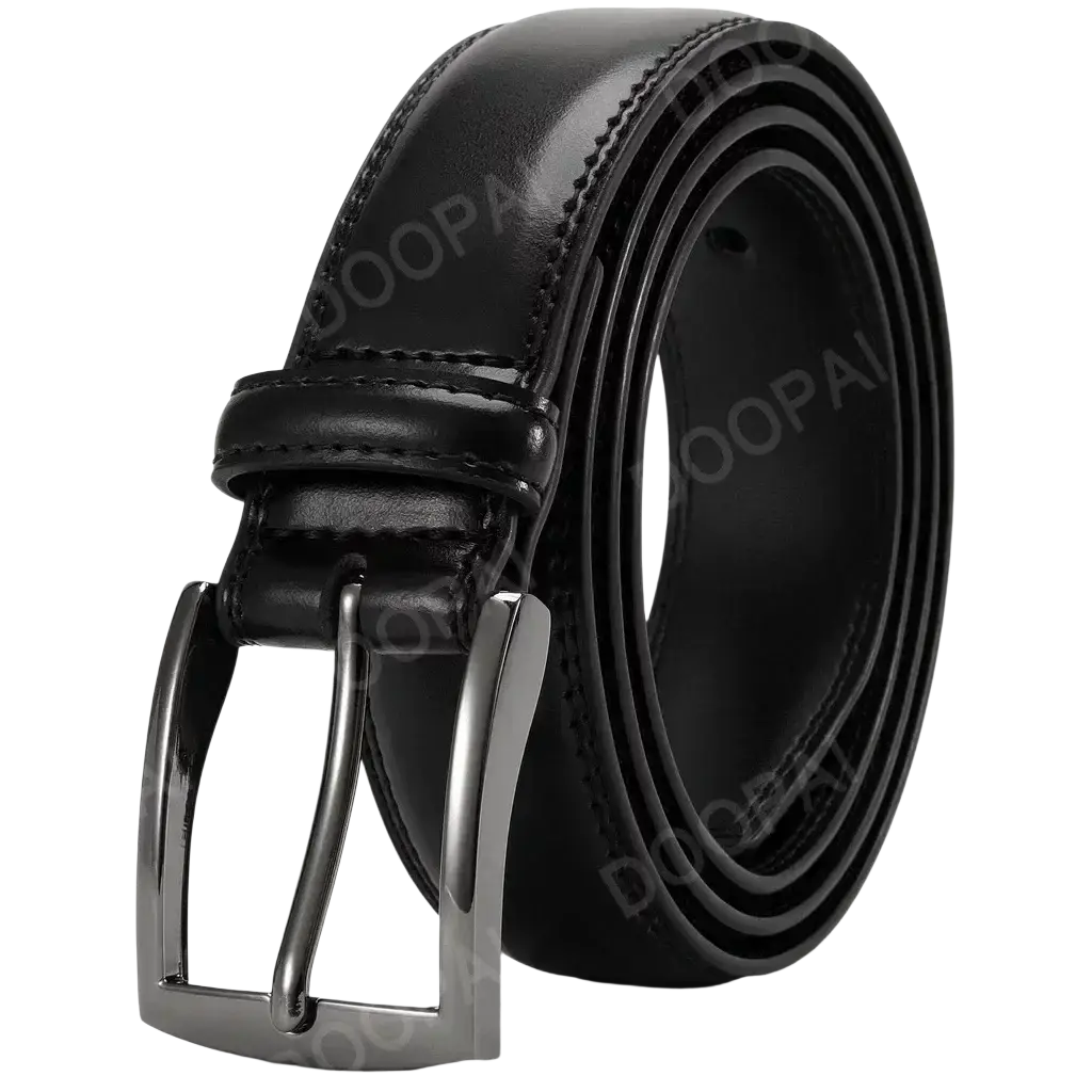 Men leather ratchet belt in black with a sleek silver-toned automatic buckle made of genuine leather